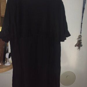 Terra & Sky Black Midi Dress with Flutter Sleeves